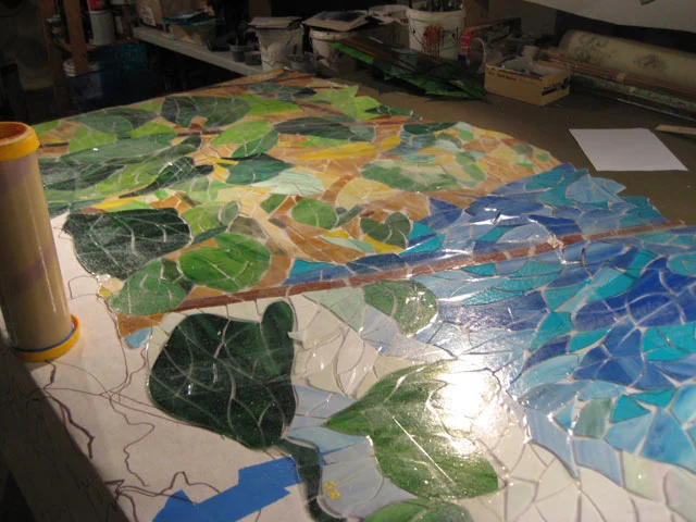  The glass took well over a month to cut and arrange in the studio.&nbsp; 
