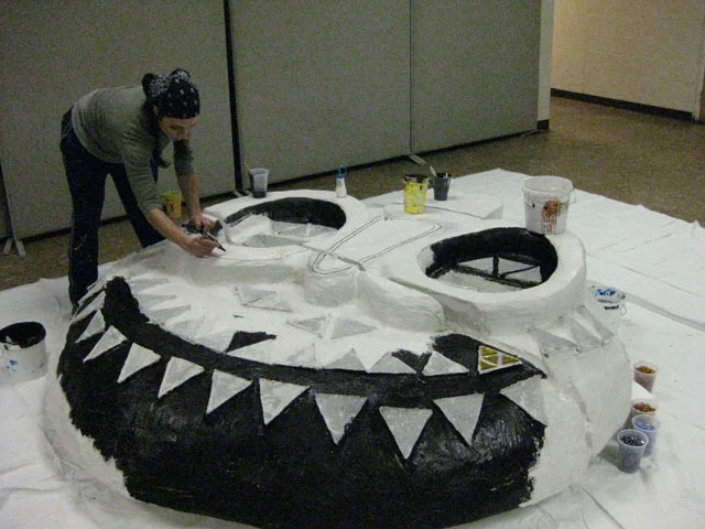  Katie prepping the large mask for a workshop with the Vision Quest, and St Gabe's Students.&nbsp; 