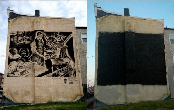 In 2000 I painted the original Dox Thrash mural, it was designed by Cavin Jones. The site was near Dox' house around 25th and Cecil B Moore. One day about 3 years ago, the mural was mysteriously blacked out. After much confusion it became clear tha