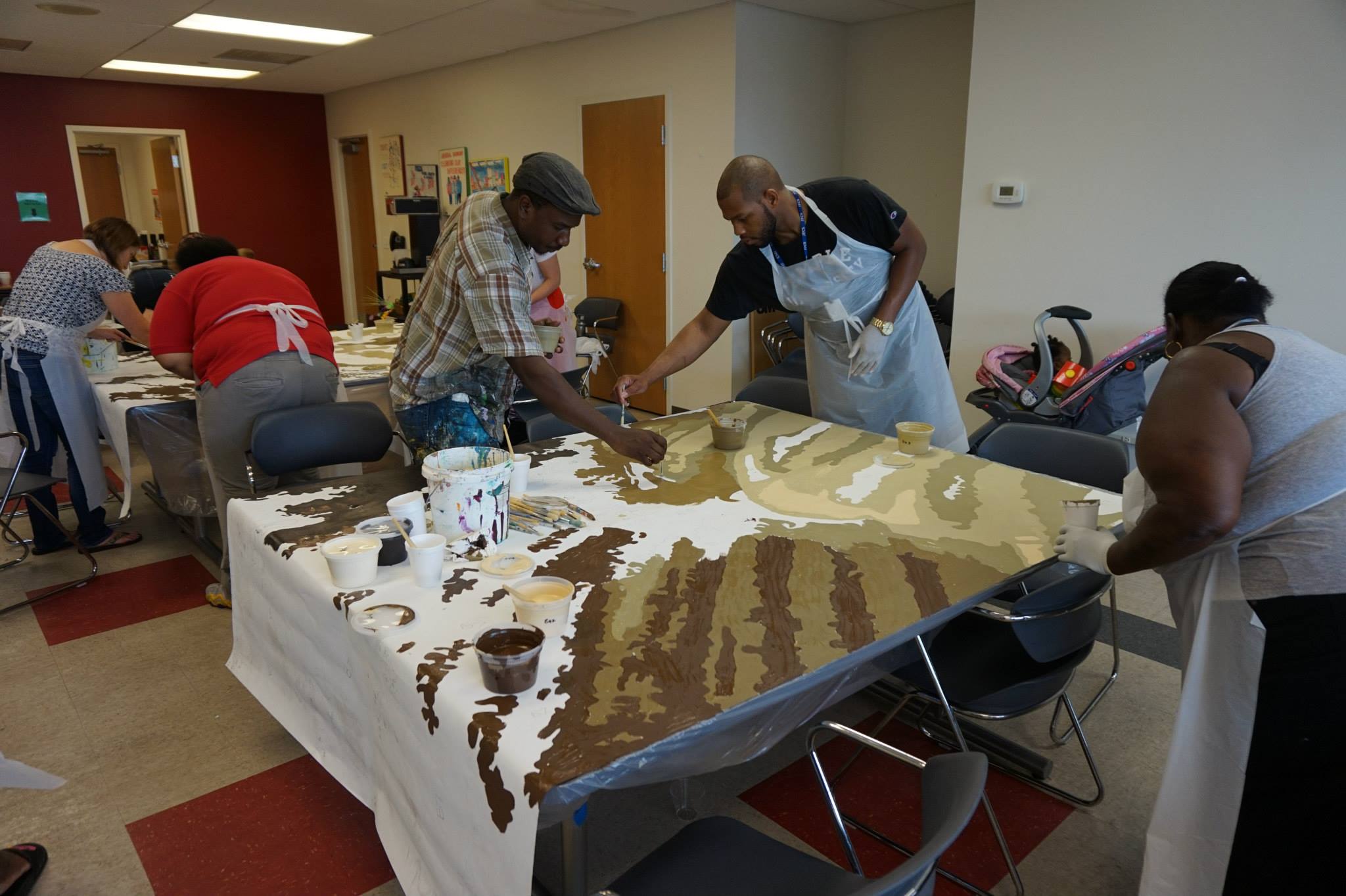 6 Panels were reserved for a paint day at Jewish Family and Children's Services in North Philadelphia. JFCS is 2 blocks away from the mural. We had collaborated on projects in the past. I was happy to bring them something that would be featured in t