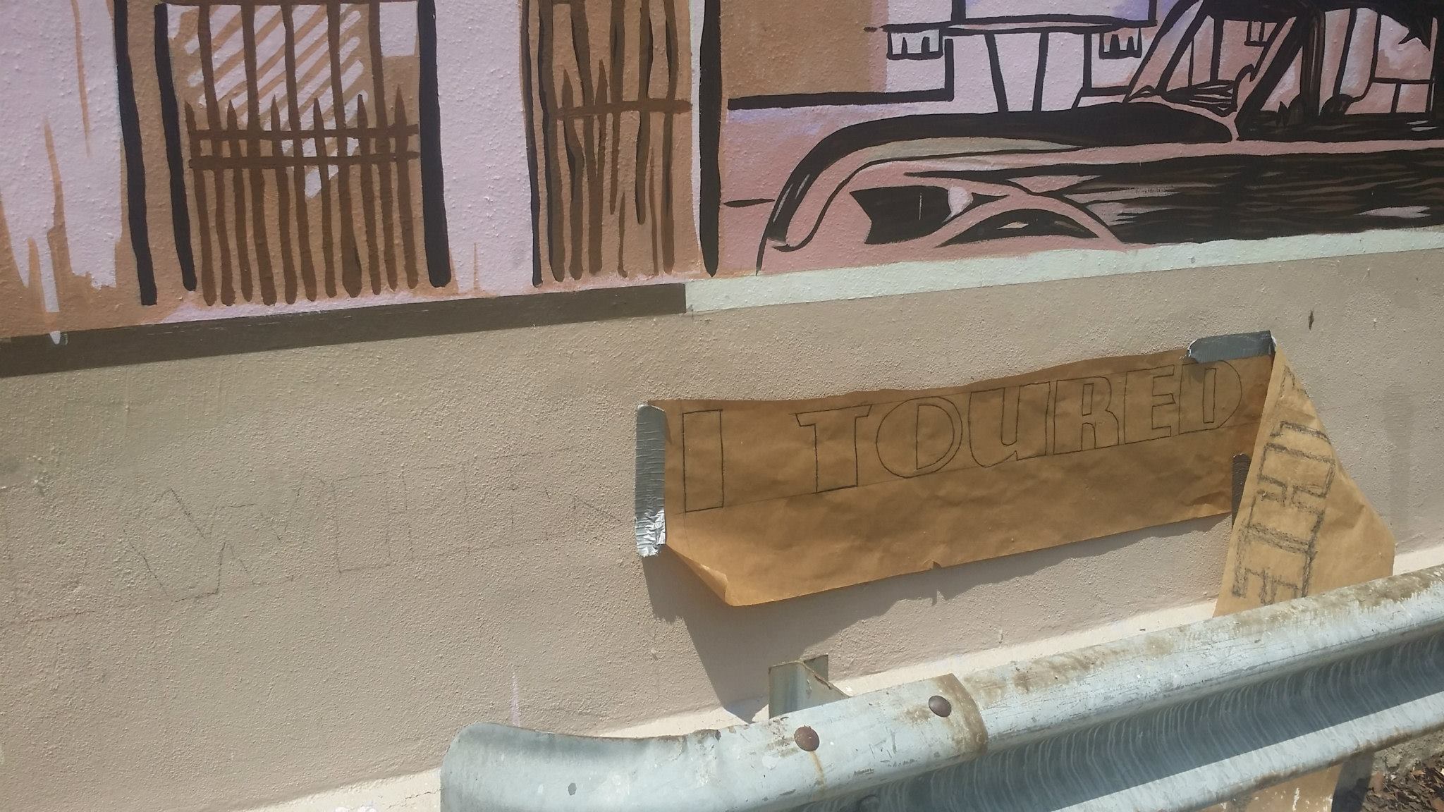 Going old school and using carbon transfer for the quote at the bottom of the mural. The quote: "I always wanted to be an artist, even when I toured the plantation circuit in a dance and patter act" The quote continues: "with a fellow