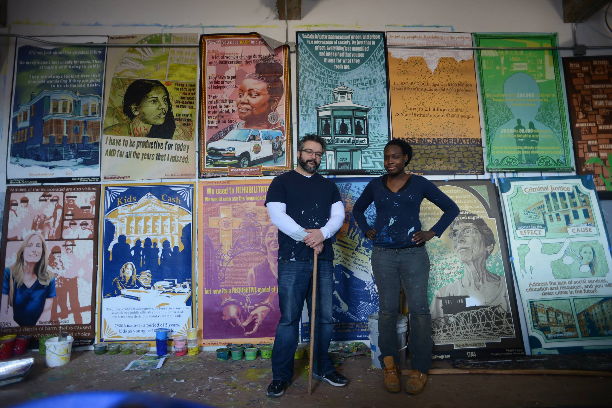 My assistant Briana and I taking some photos, marking the halfway point of the project. At this point we had completed half of the 35 panels. Studio shot by Mike Reali