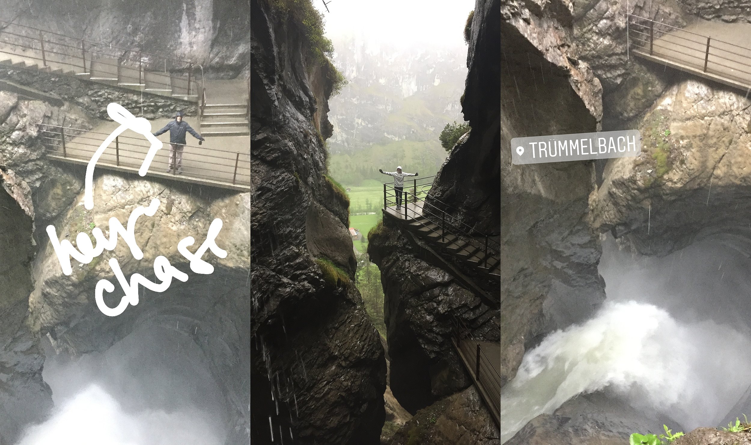 While we had been touring the falls, the temperature dropped enough to produce over 6 inches of snow!! Here is what Murren looked like when we returned!