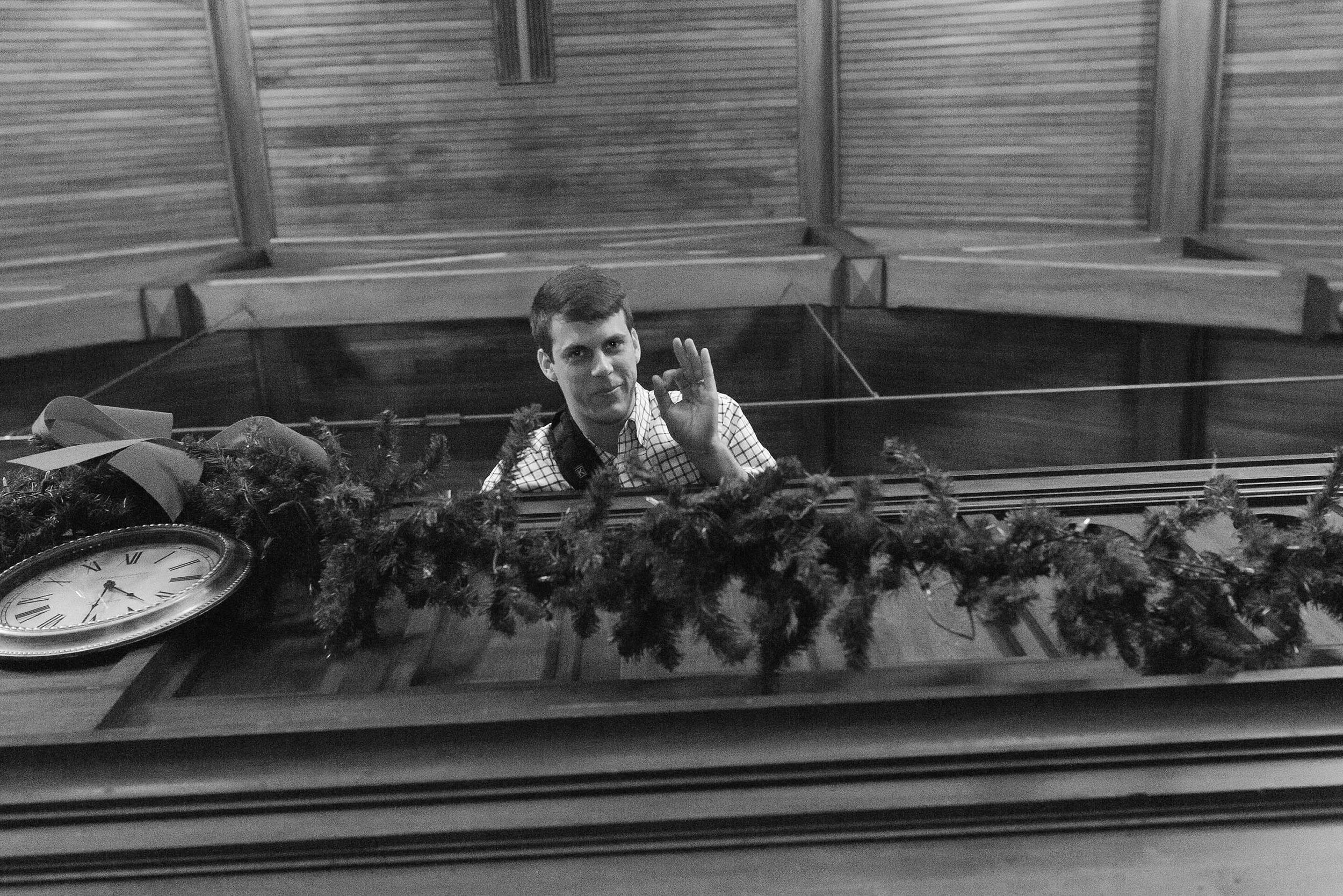 This is probably my favorite BTS shot. Chase giving me the all clear, ready to go signal from the balcony. We communicate via hand signals lol.
