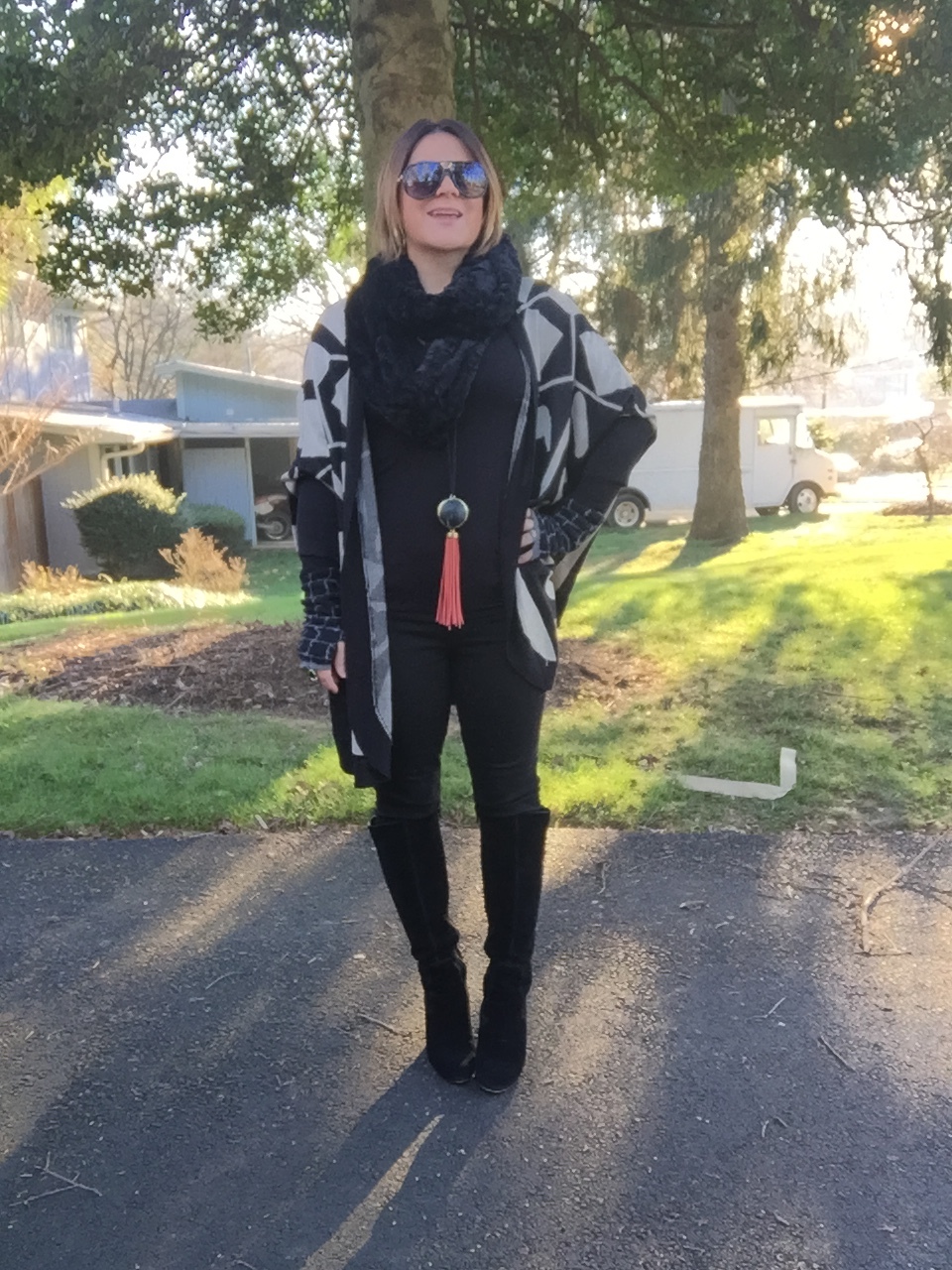  "Cool cardigan!" she said