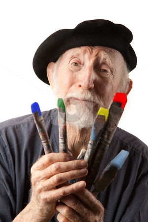 cutcaster-photo-100876780-Senior-artist-with-beret-and-brushes.jpg