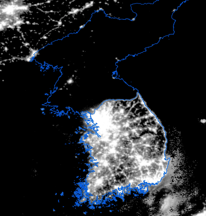 The Korean Peninsula at night