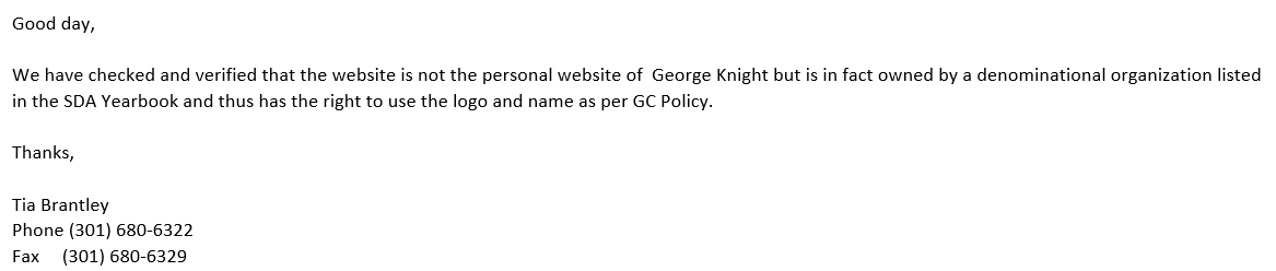 Email response from the GC