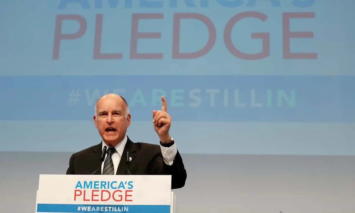 California Governor Jerry Brown speaks at the US Climate Action Center during the UN Climate Change Conference COP23 in Bonn, Germany, 11 November 2017
