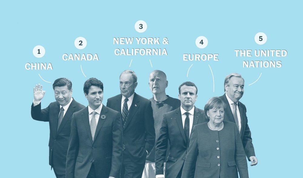 The New York Times lists five possible entities who will take the place of the US in the Climate Change agenda.