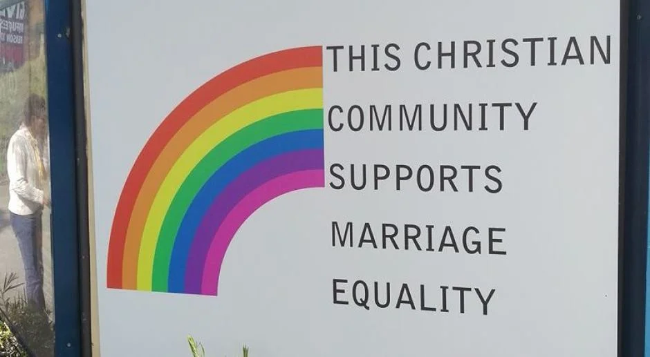 A sign supporting marriage equality at the Church of the Trinity Uniting Church in Adelaide.