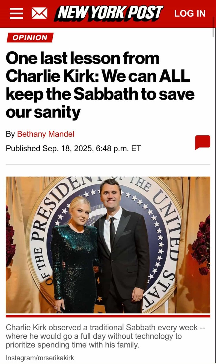 Article About Charlie Kirk's Sabbath Observance in the New York Post ...