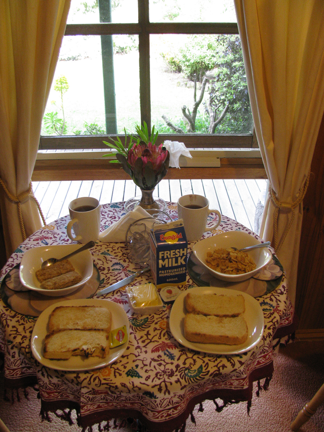  Our breakfast in our pretty B&amp;B, Blue Johanna Cottages in Johanna, VIC. Fresh bread every morning! Wish we could have stayed longer 