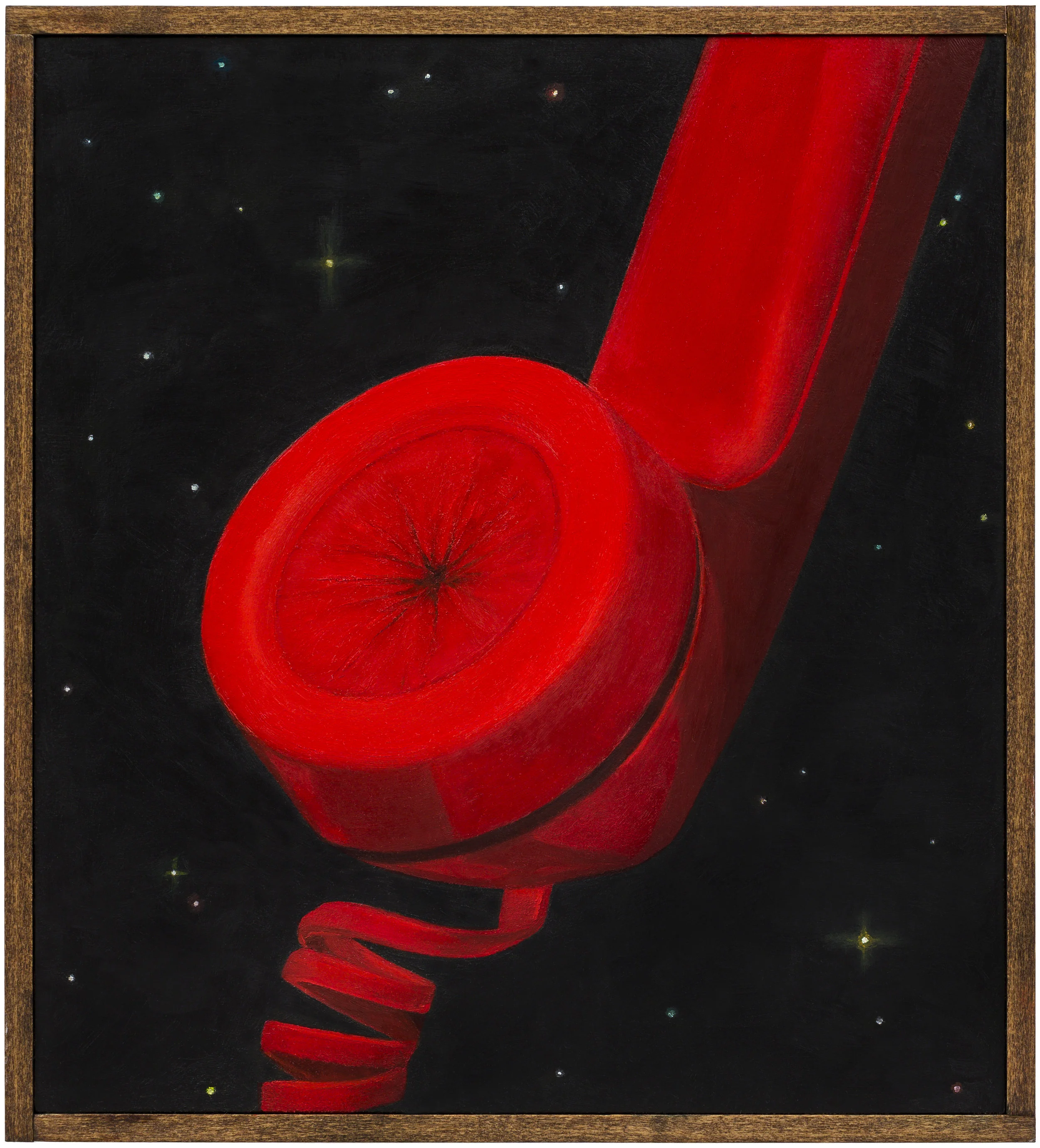 Hotline , 2018 Oil on board, wood frame 10.5 x 9.5 inches