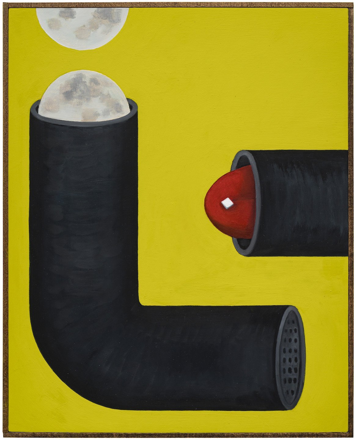   Moon Grinder - Yellow , 2021 Oil on board, wood frame 16 x 20 inches 