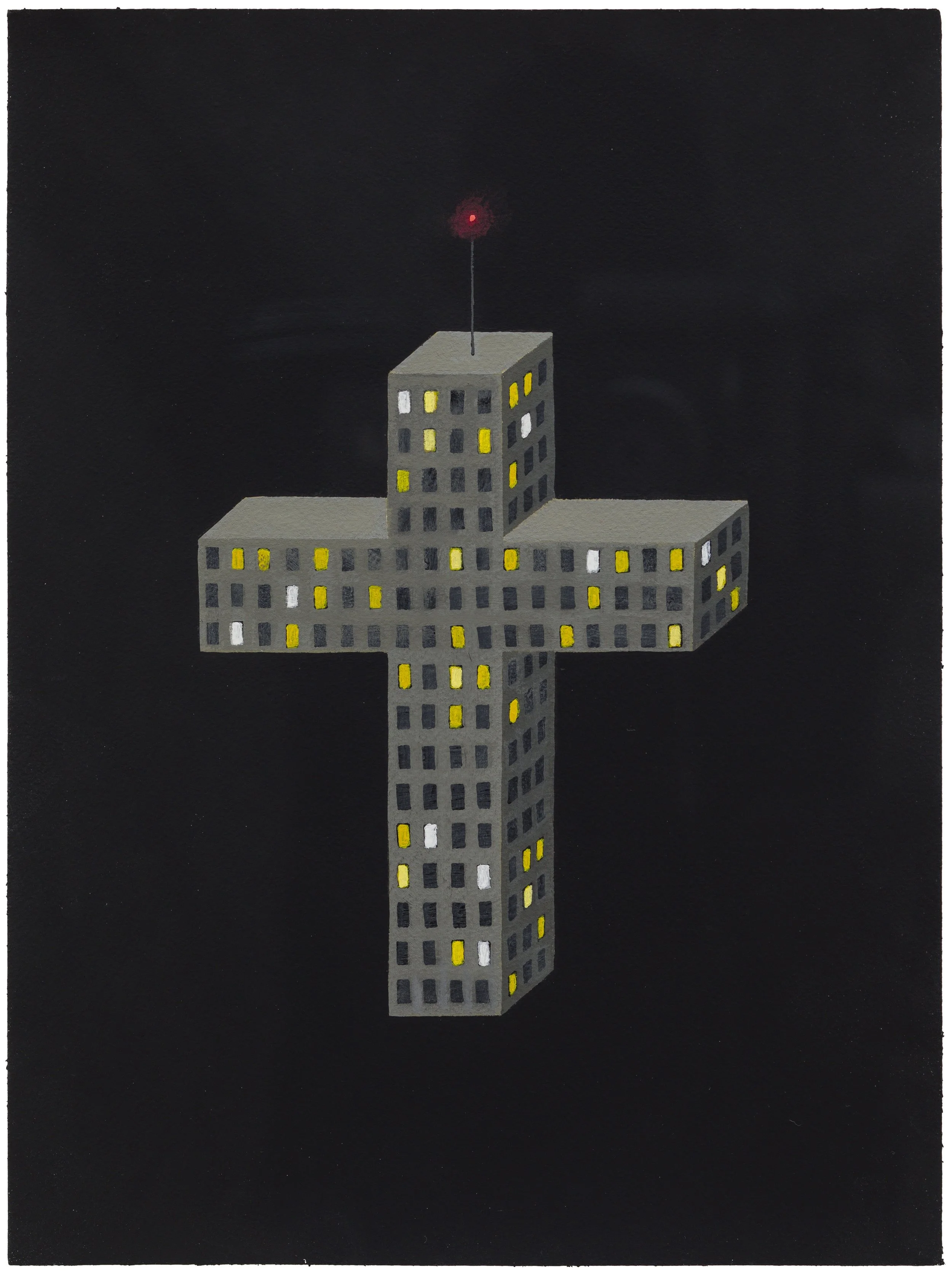 Architecture as Religion , 2025 Gouache on watercolor paper 9 x 12 inches