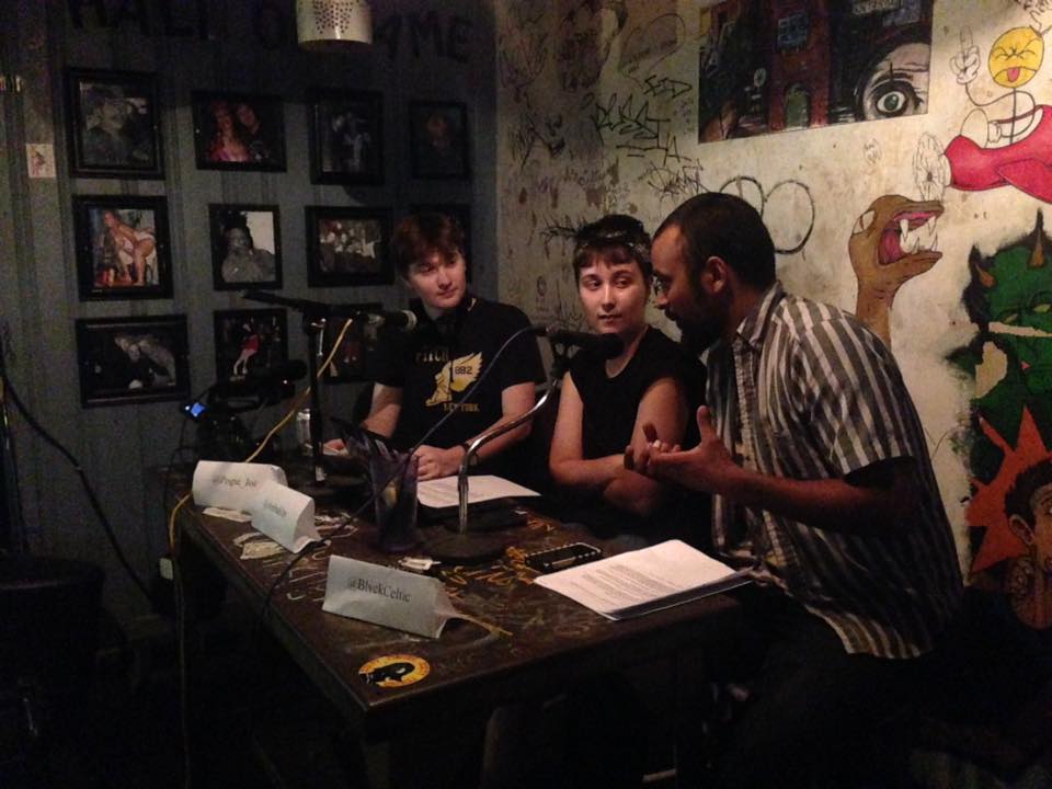 Joe and his fellow cohosts of the "Can You Not?" podcast presenting a live show at "Now That's Class."