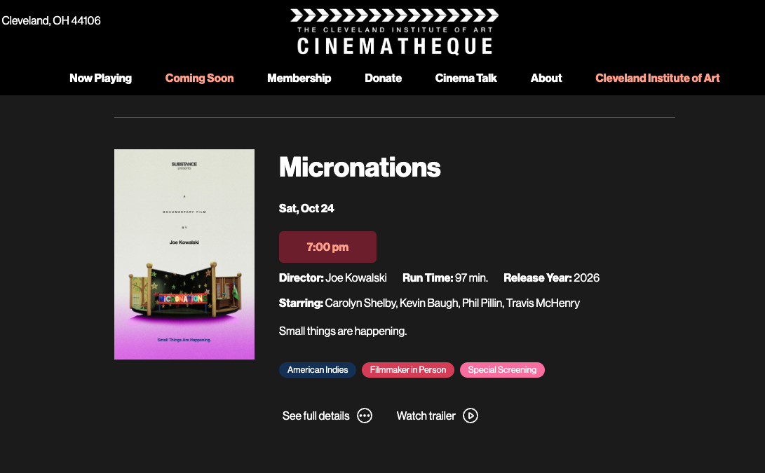MICRONATIONS - CLEVELAND CINEMATHEQUE SCREENING