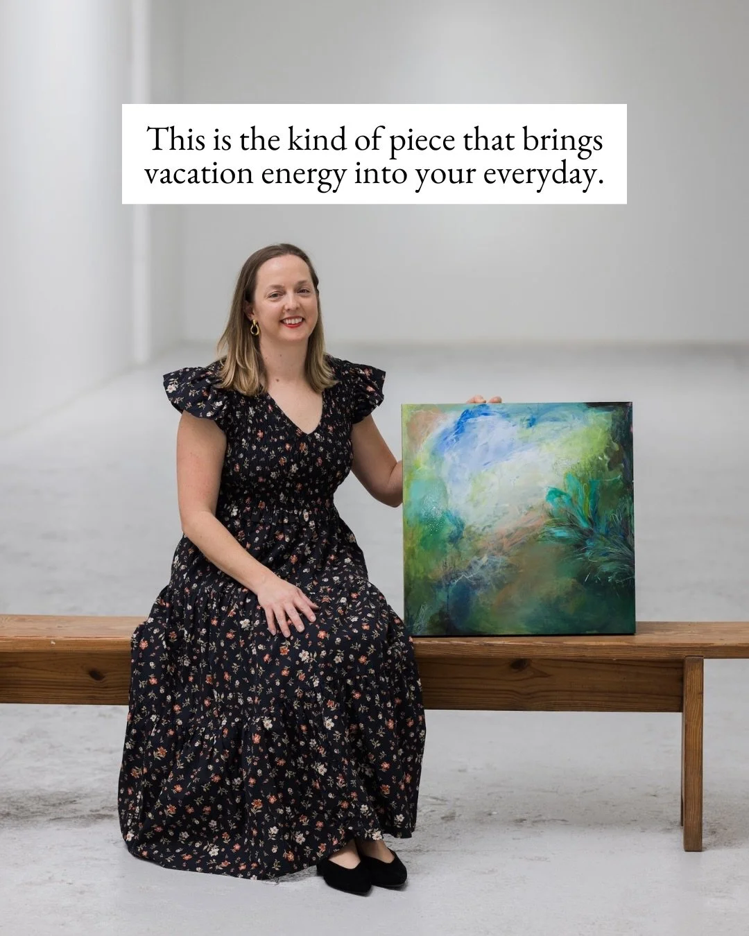 &ldquo;That Jungle Glow&rdquo; was made for the collector who isn&rsquo;t ready to leave the vacation vibes on the tarmac. 

Inspired by summer days, sunlight and tropical plants, this original abstract captures the bright greens, soft sky blues, and