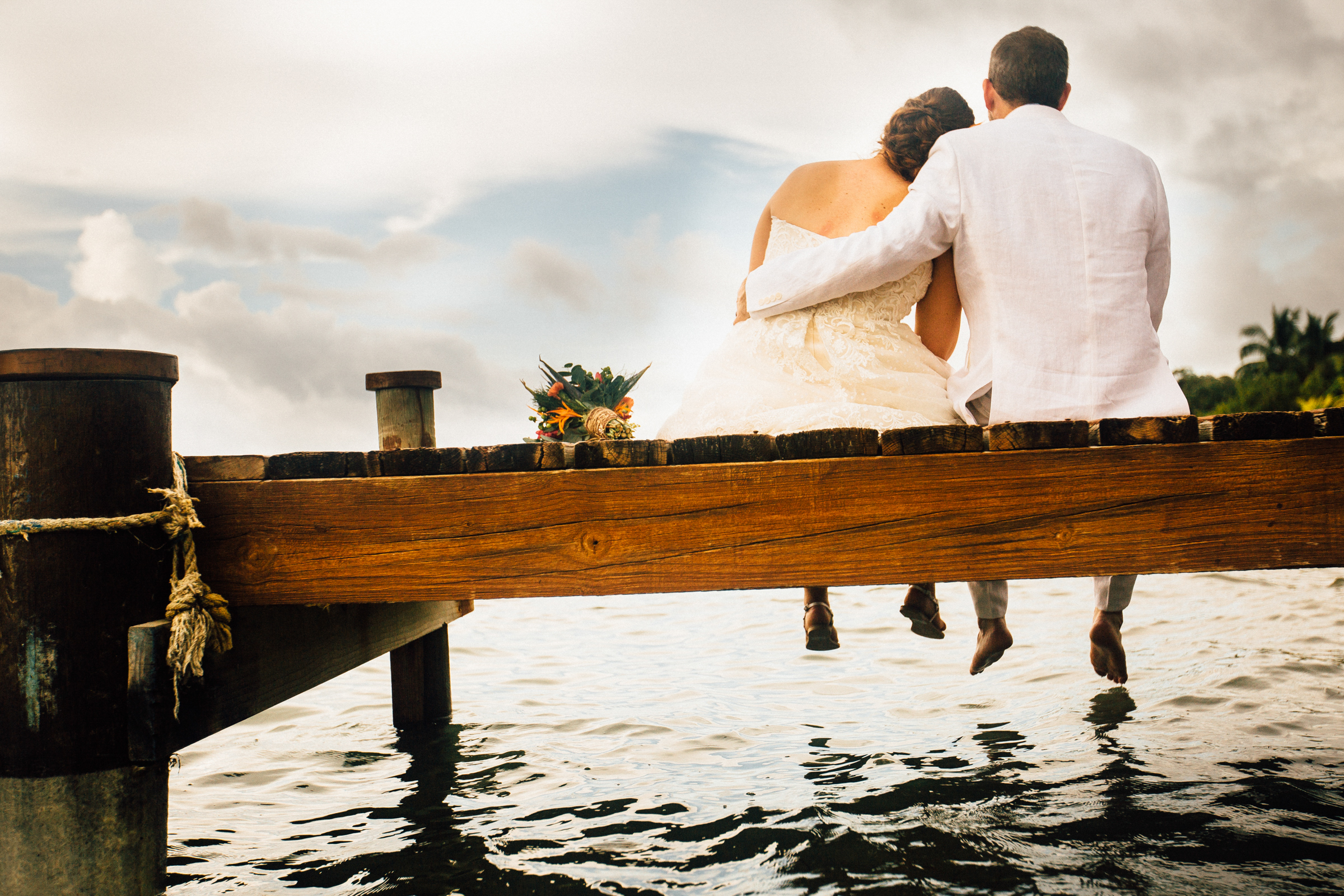 Roatán Honduras wedding, dock over the water