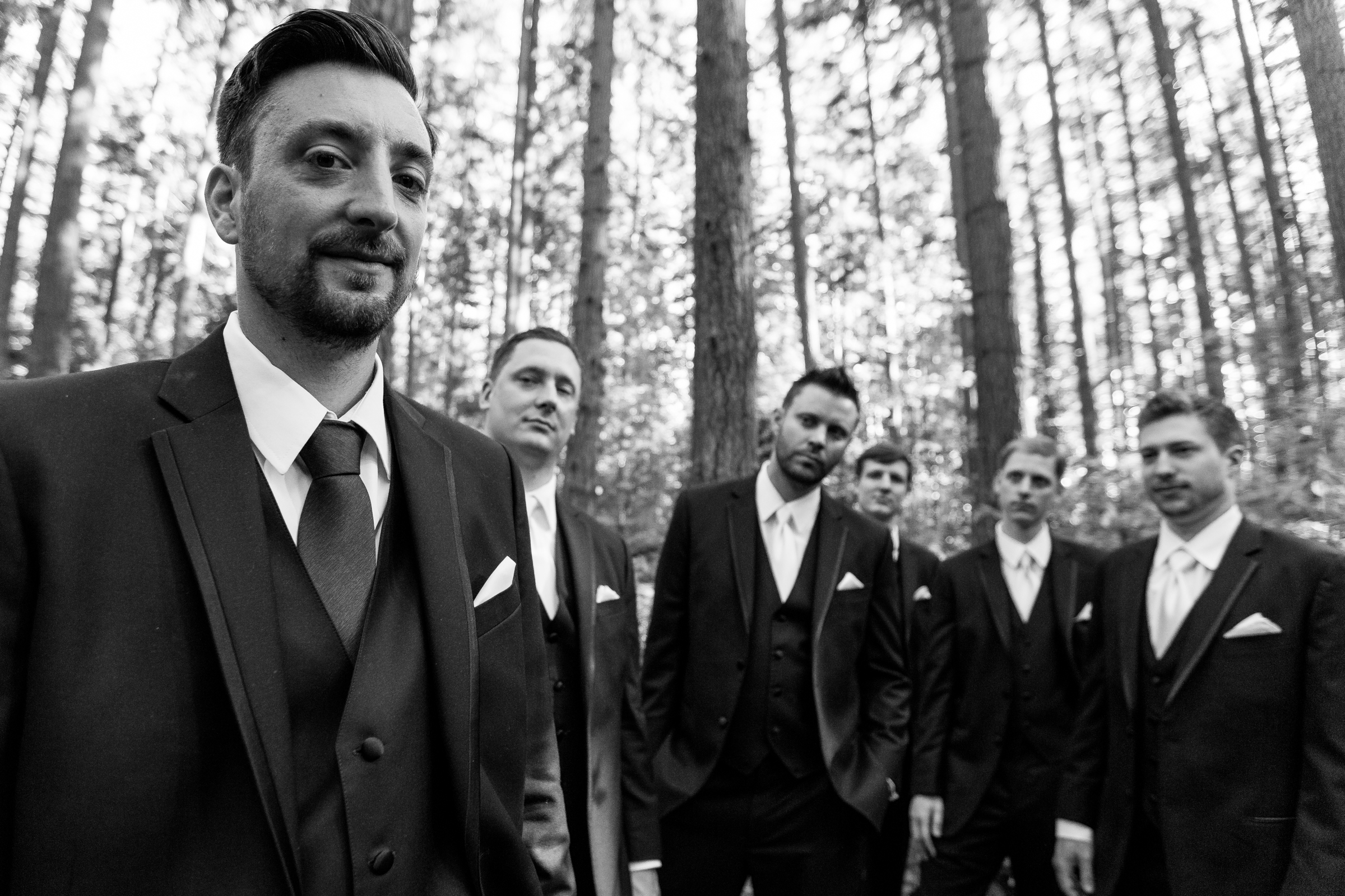 Bellevue Washington Wedding, groomsmen portrait in the woods