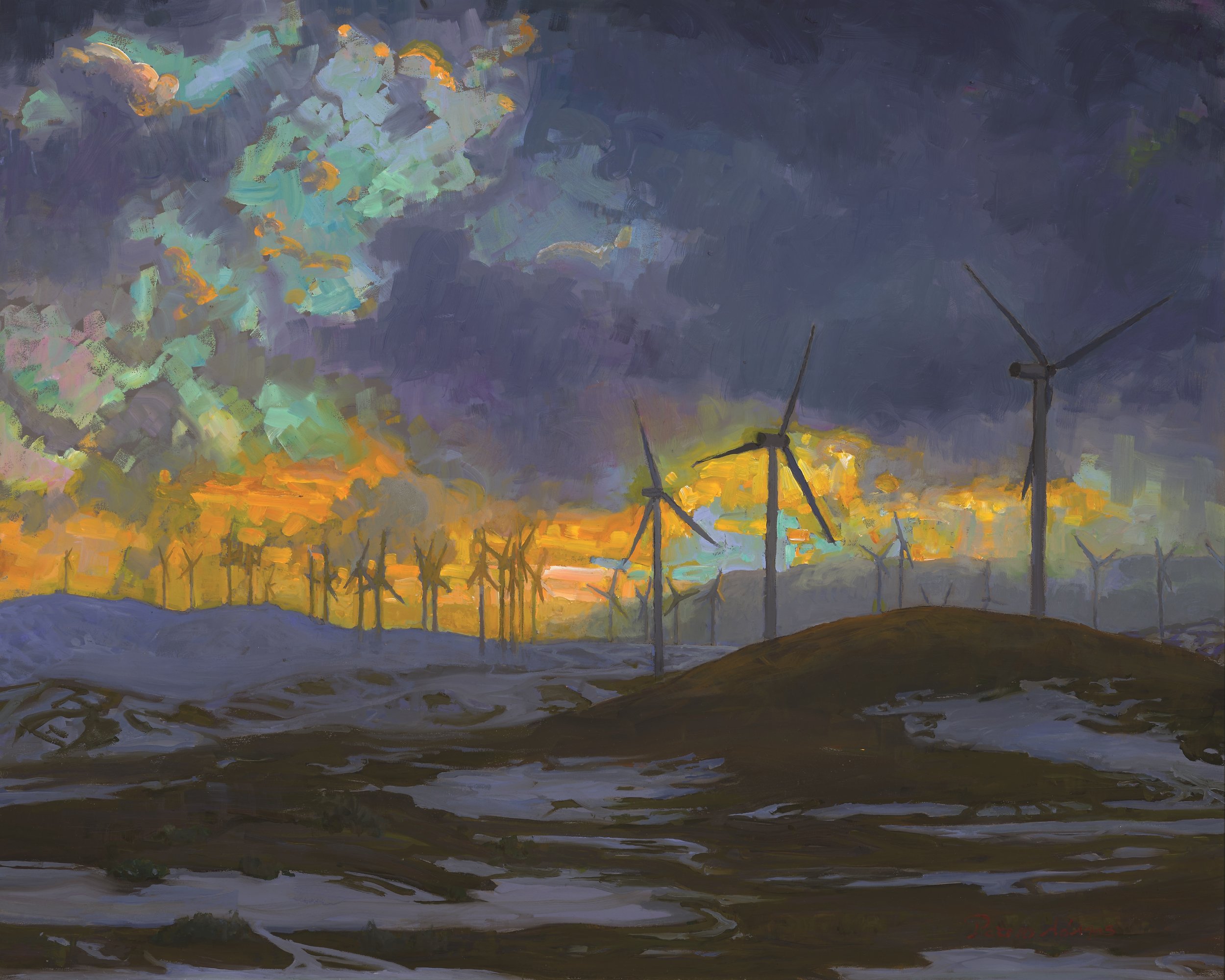 Winter Sunset and Wind Turbines; Pacific Crest Trail, Tehachapi