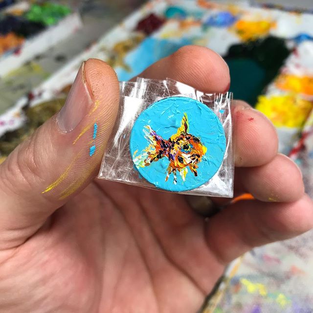 My boys like this #goldfish the best. #tinyart Now it is time to turn my attention to commissions. (Two landscapes and five dog paintings) Then I get to start my #ballet pieces. Swing by the studio and check out all the pieces I have available. Or race some Hotwheels with my boys. #rtdalglieshfineart .
.
.
.
.
.
.
#inspiredbynature #ilovemyjob #smallart #texasartist #sanangelo