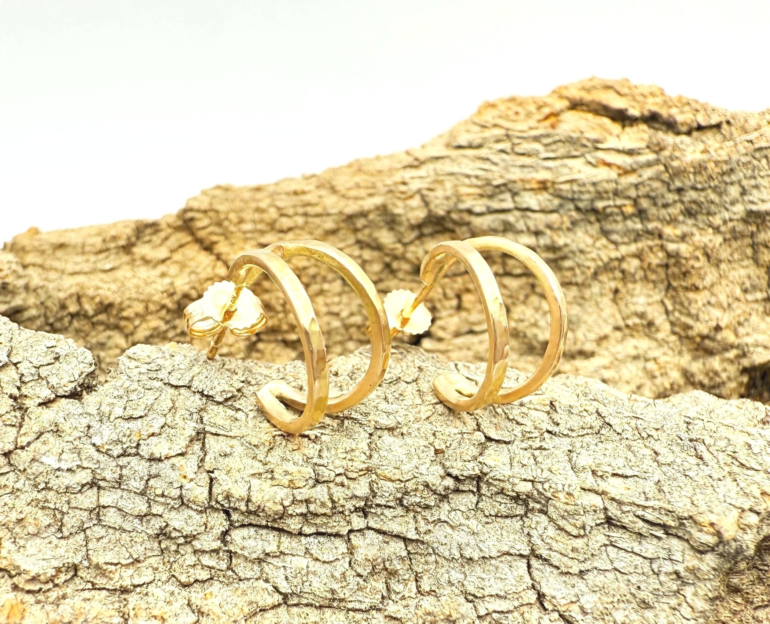 hammered gold hoop earrings 14k solid gold