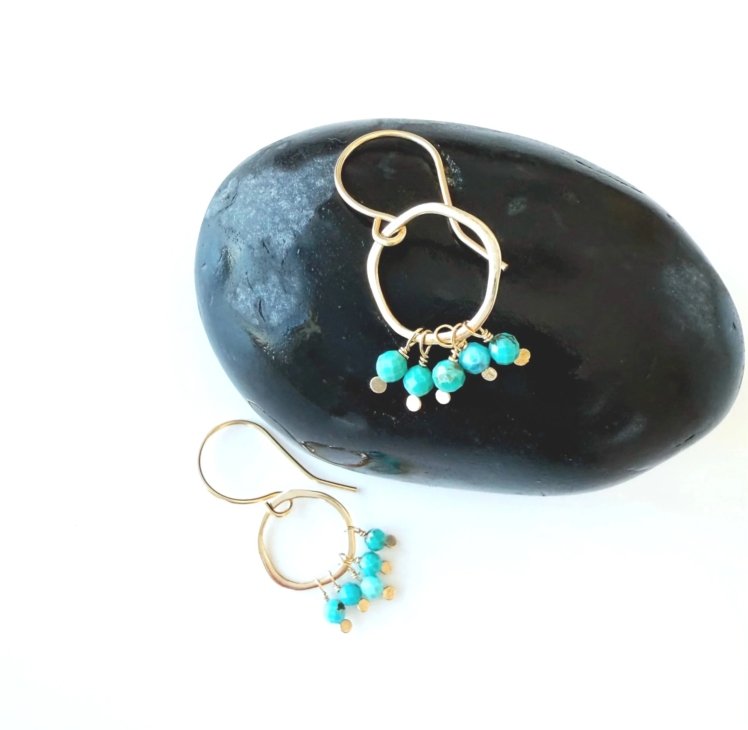14k solid gold turquoise dangle earrings