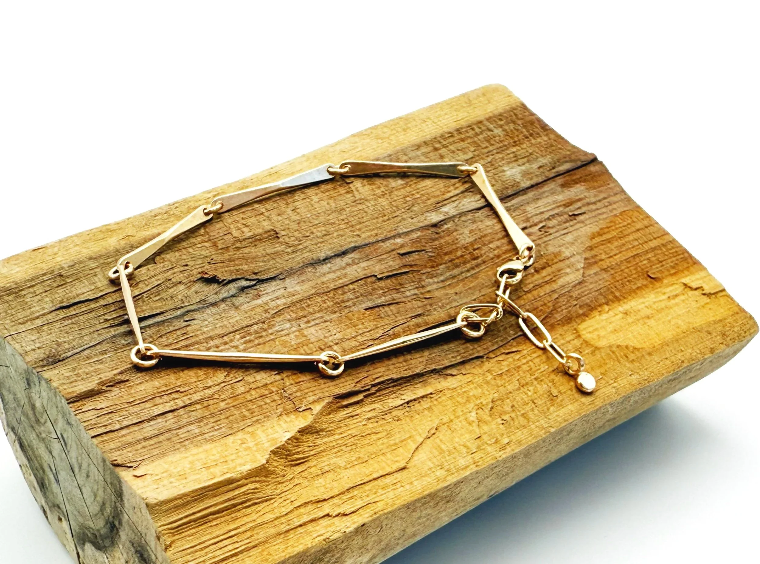 handmade hammered links bracelet 14k solid gold