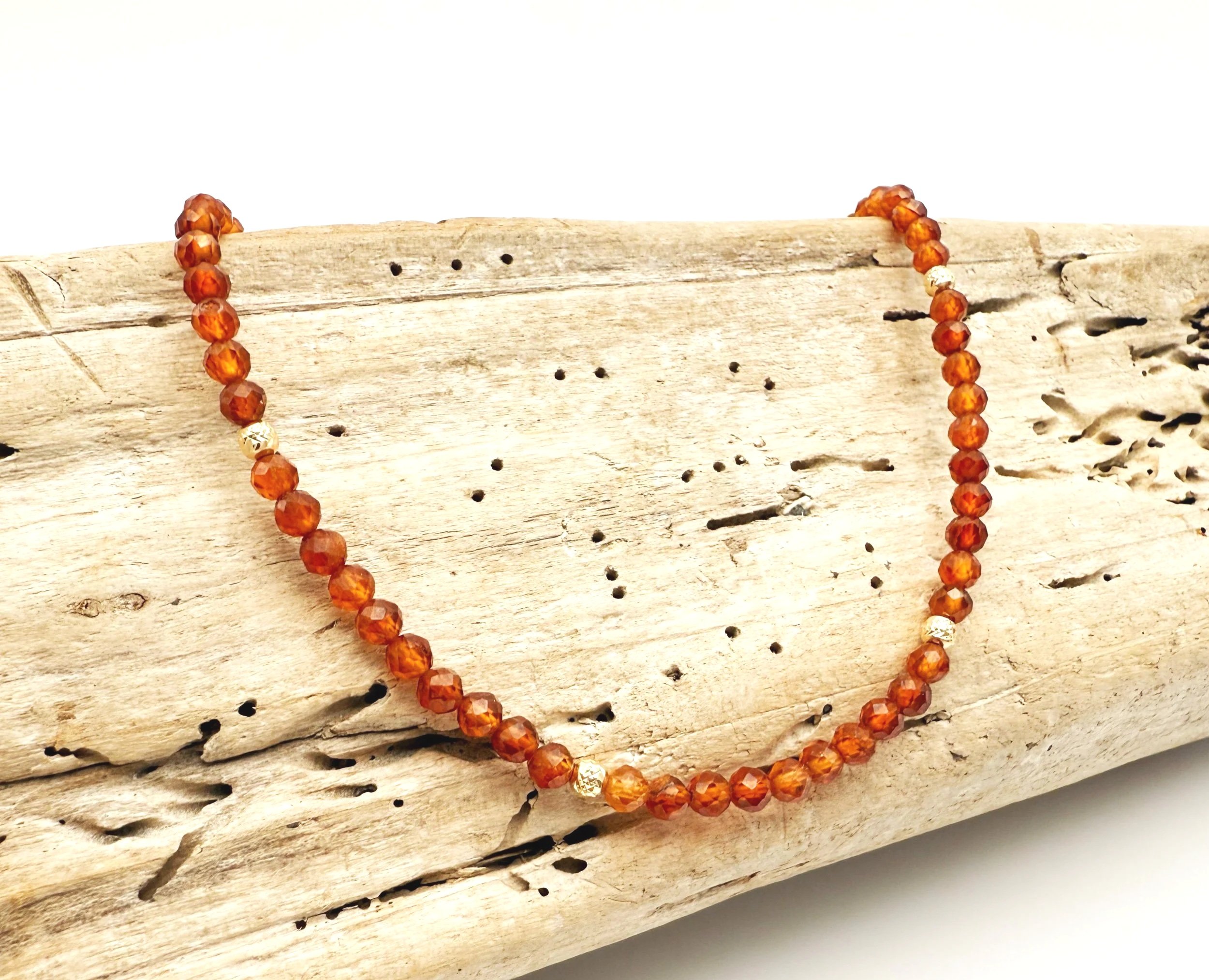 gold garnet beaded necklace solid gold