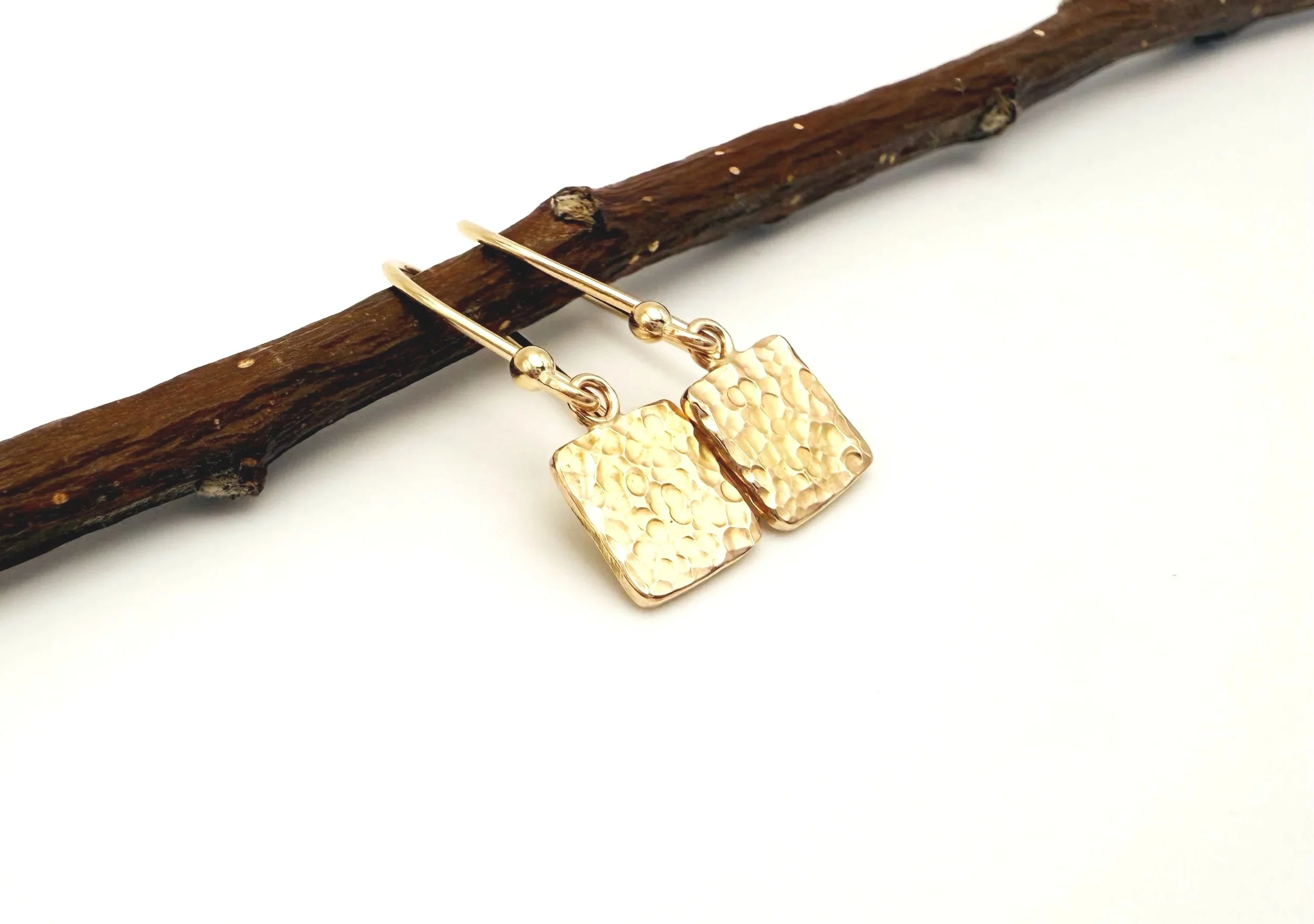 square hammered earrings 14k solid gold