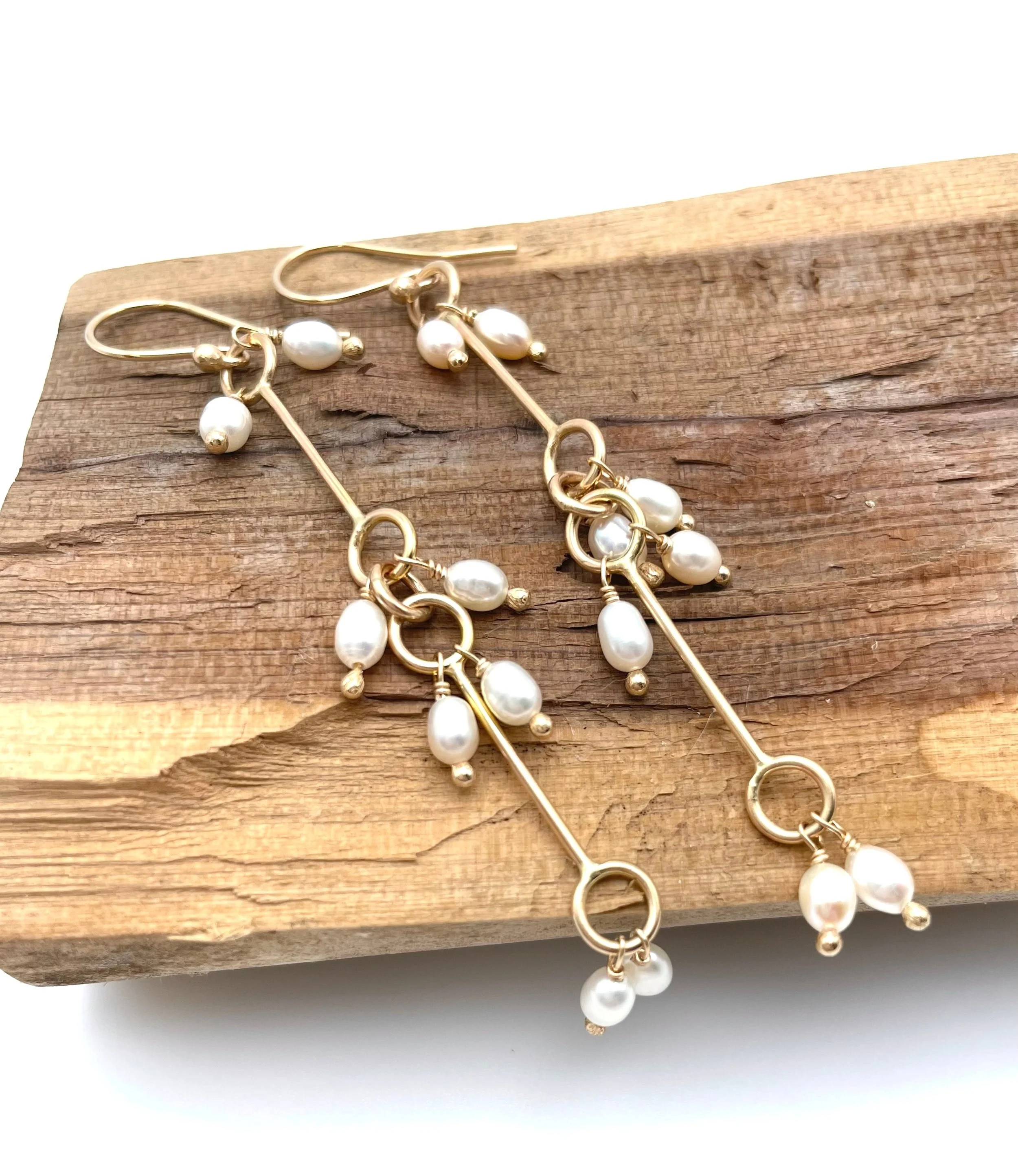 long pearl dangle earrings 14k