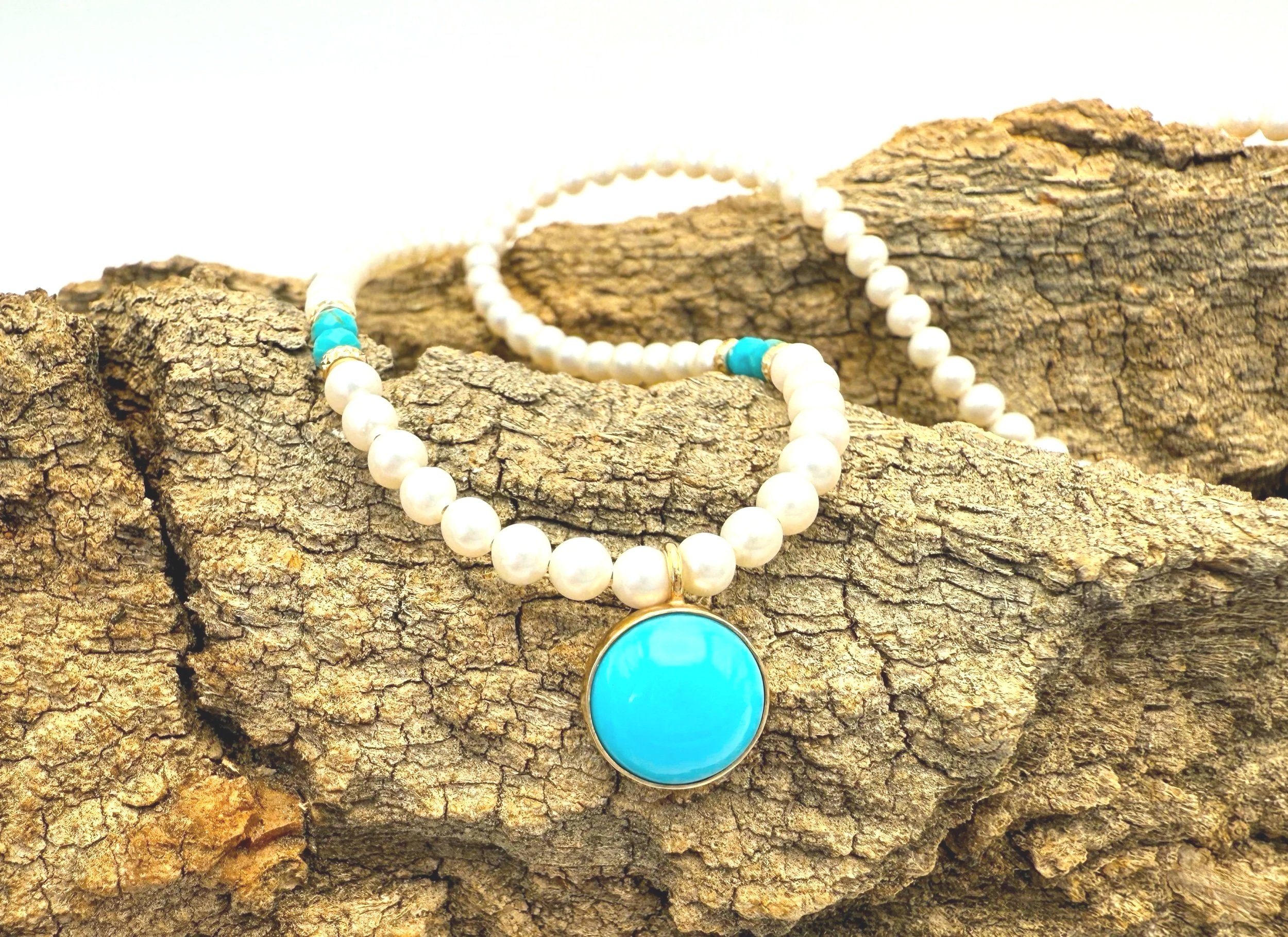 sleeping beauty turquoise pendant necklace 14k solid gold