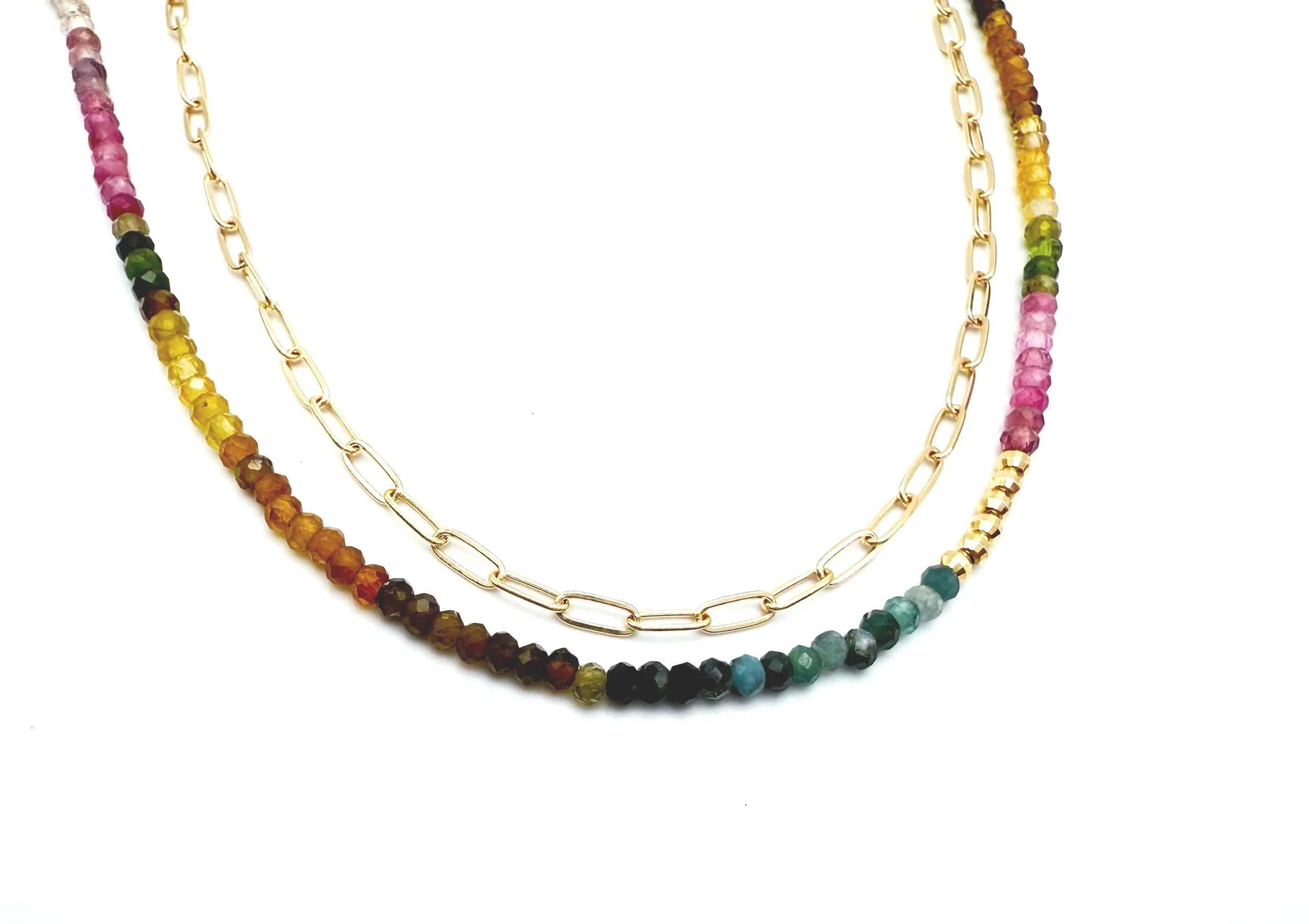 minimalist tourmaline beaded necklace for layering in 14k gold