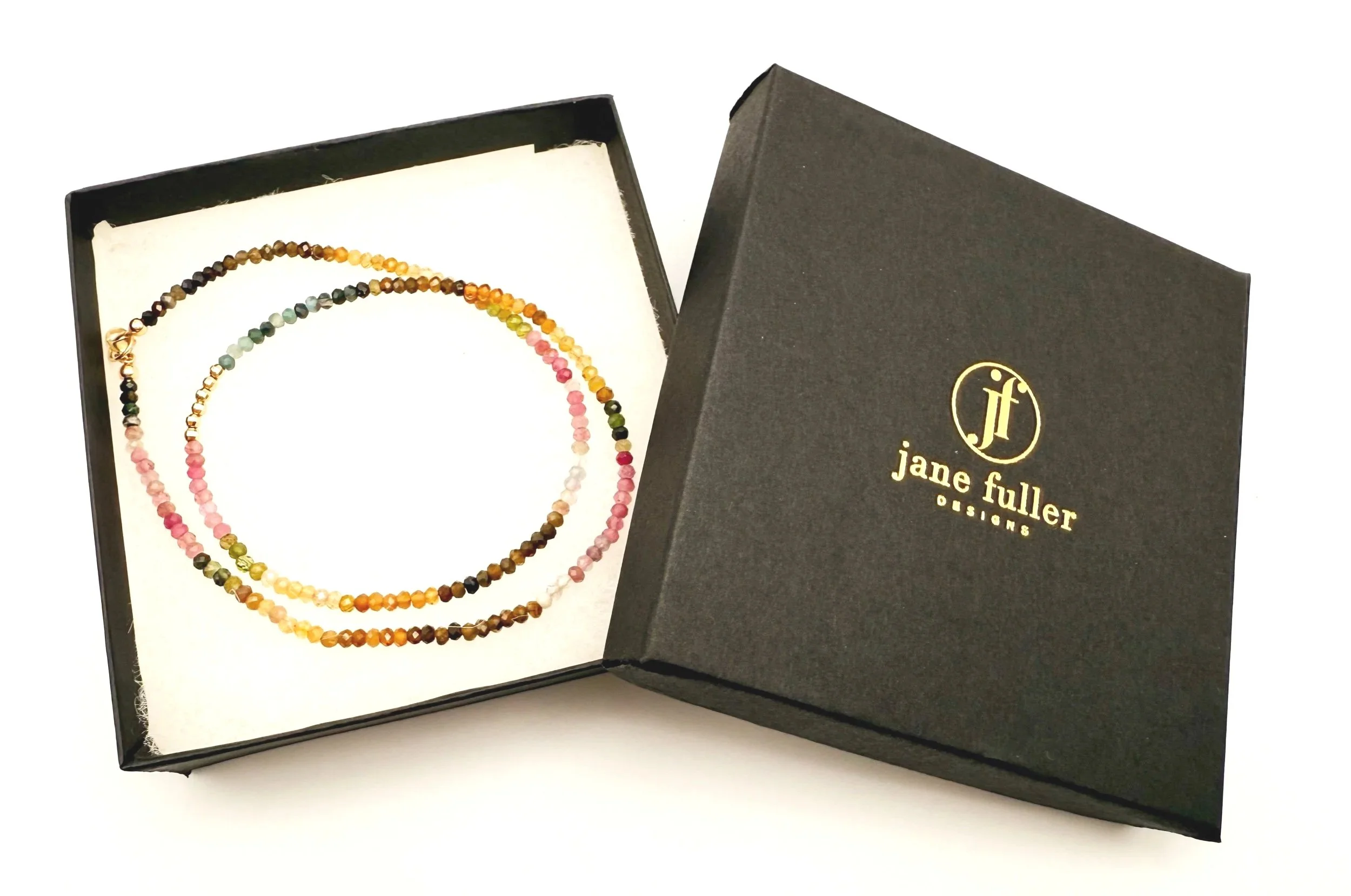 14k gold rainbow tourmaline bead necklace