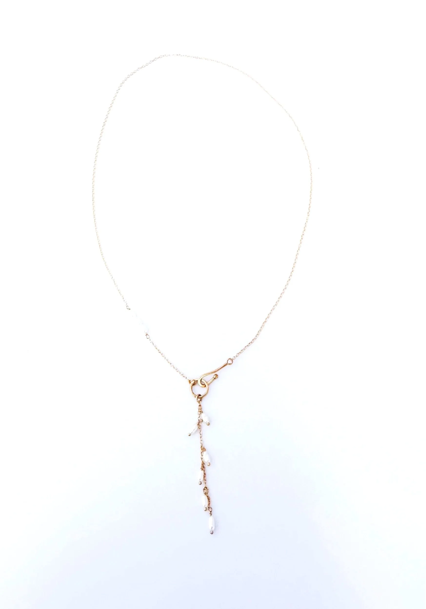 14k gold pearl Y necklace with freshwater pearls