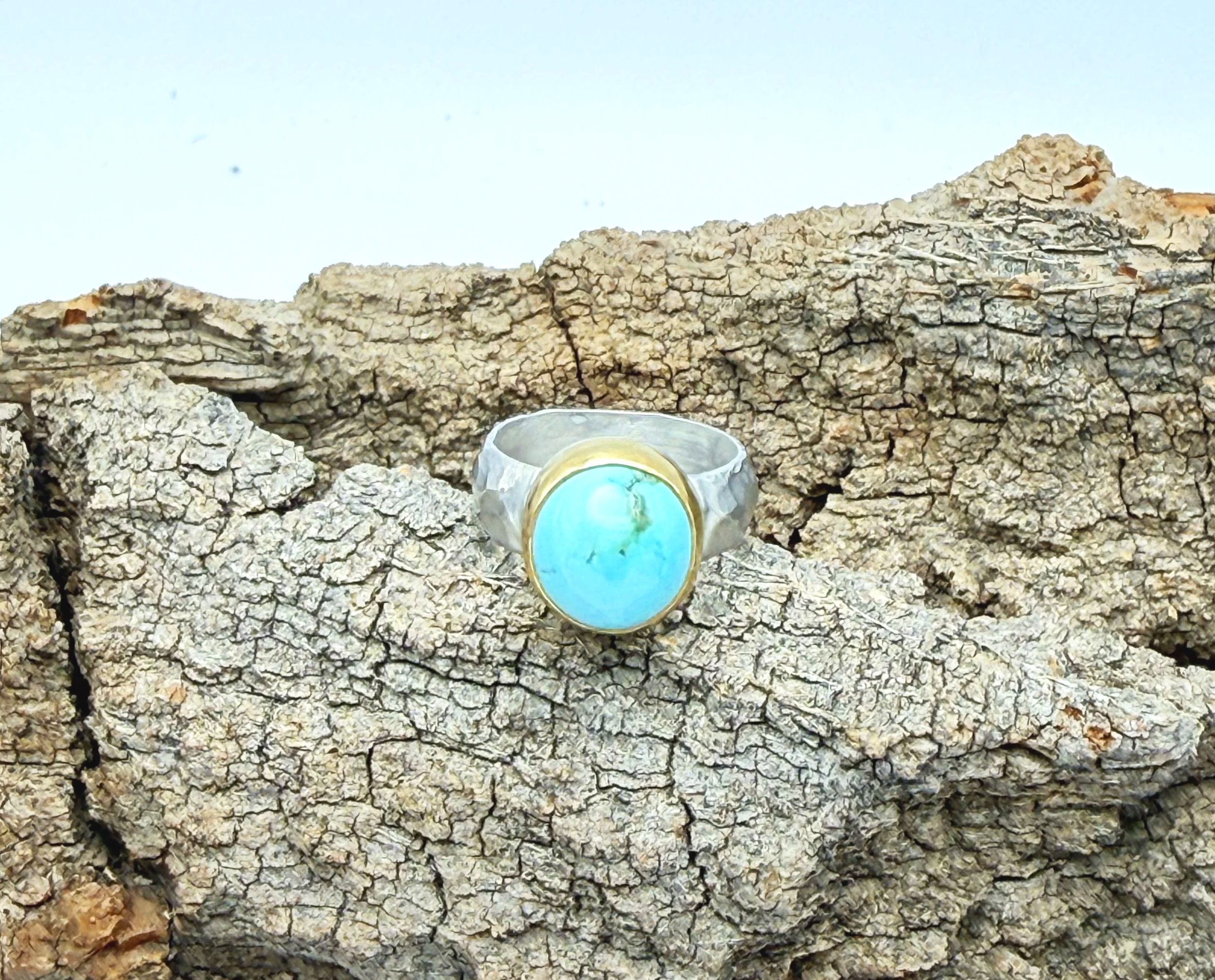 One of a kind blue turquoise ring size 6 - mixed metal
