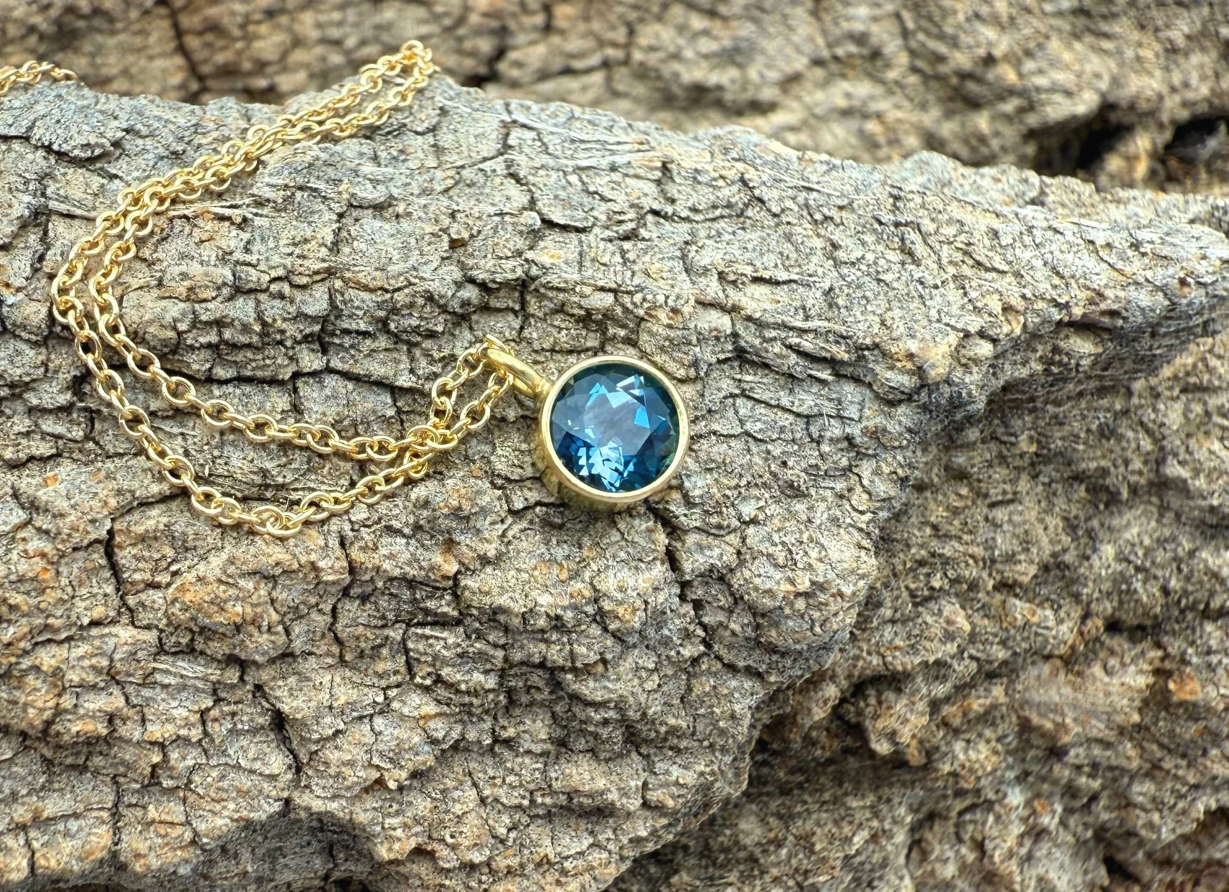 Gold London Blue Topaz Pendant Necklace