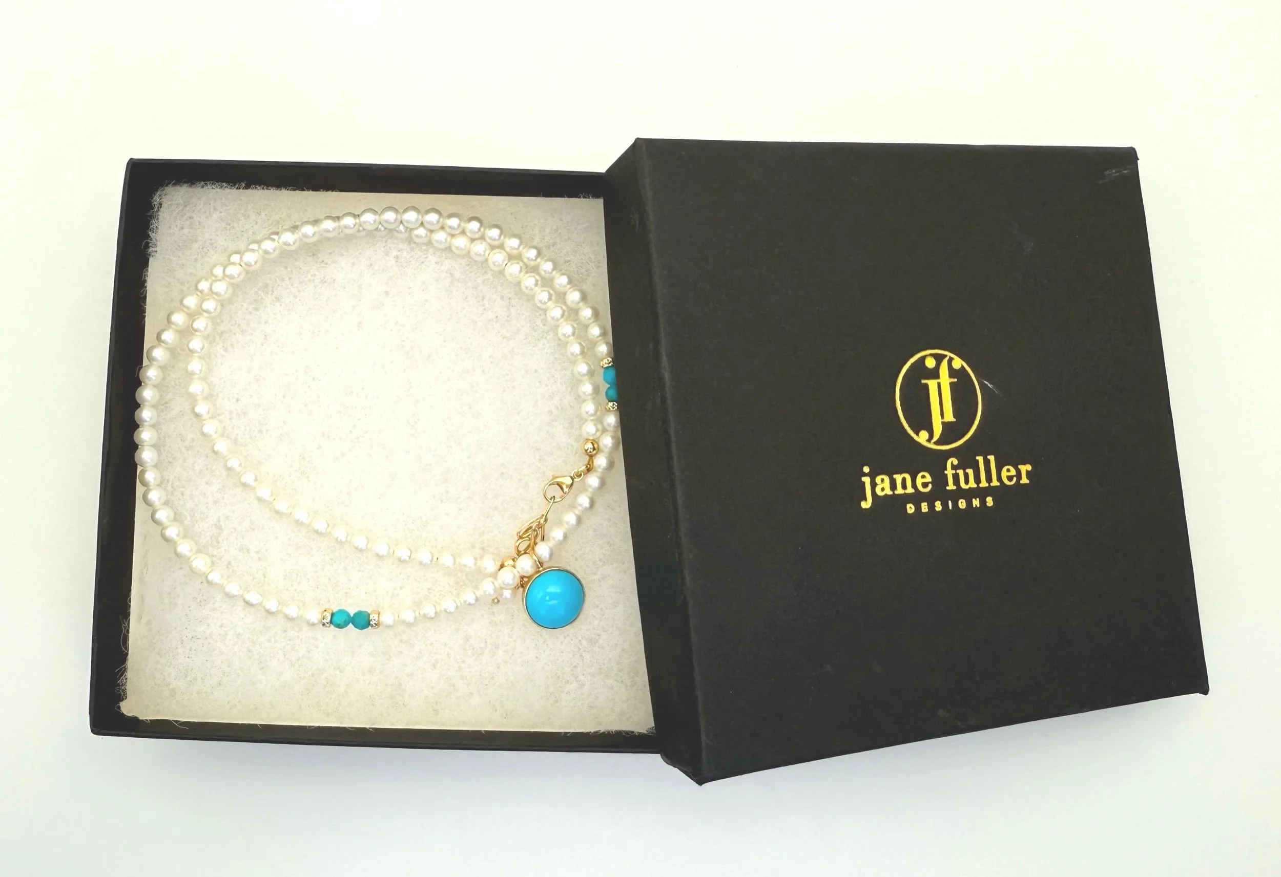 genuine arizona turquoise pendant with pearls in 14k