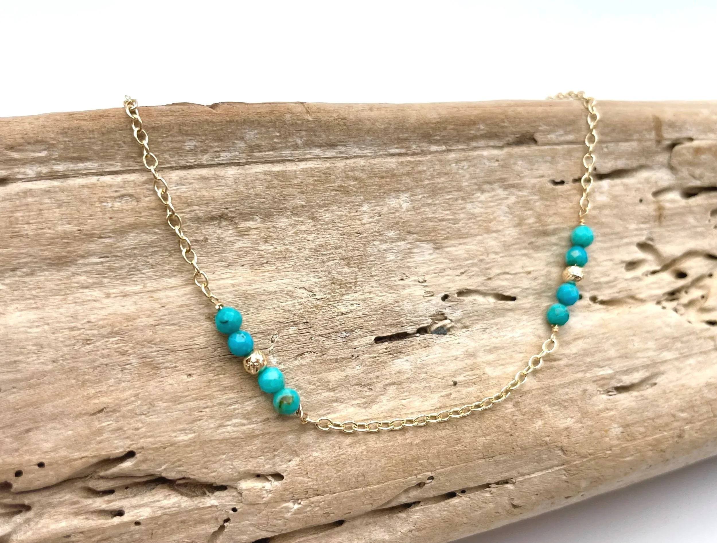 turquoise bead layering necklace 14k gold