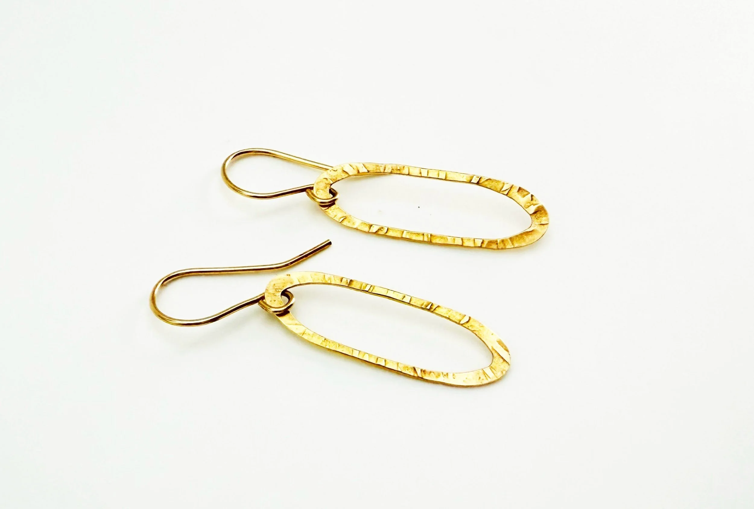 unique hammered oval hoop earrings 14k