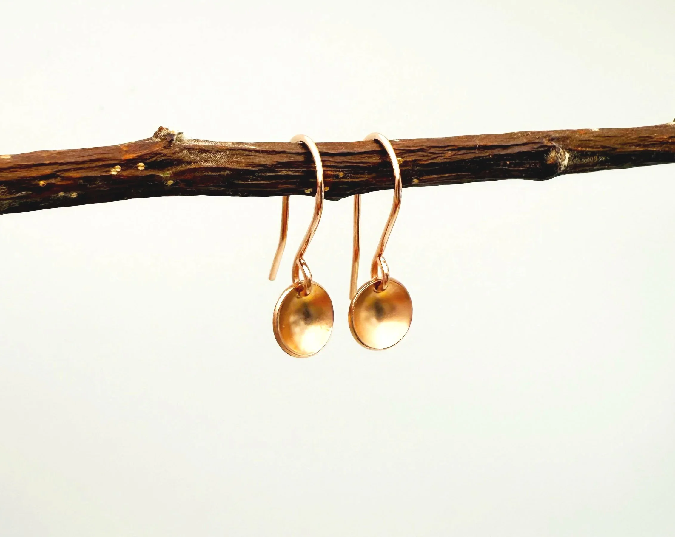 small dainty rose gold disc earrings 14k