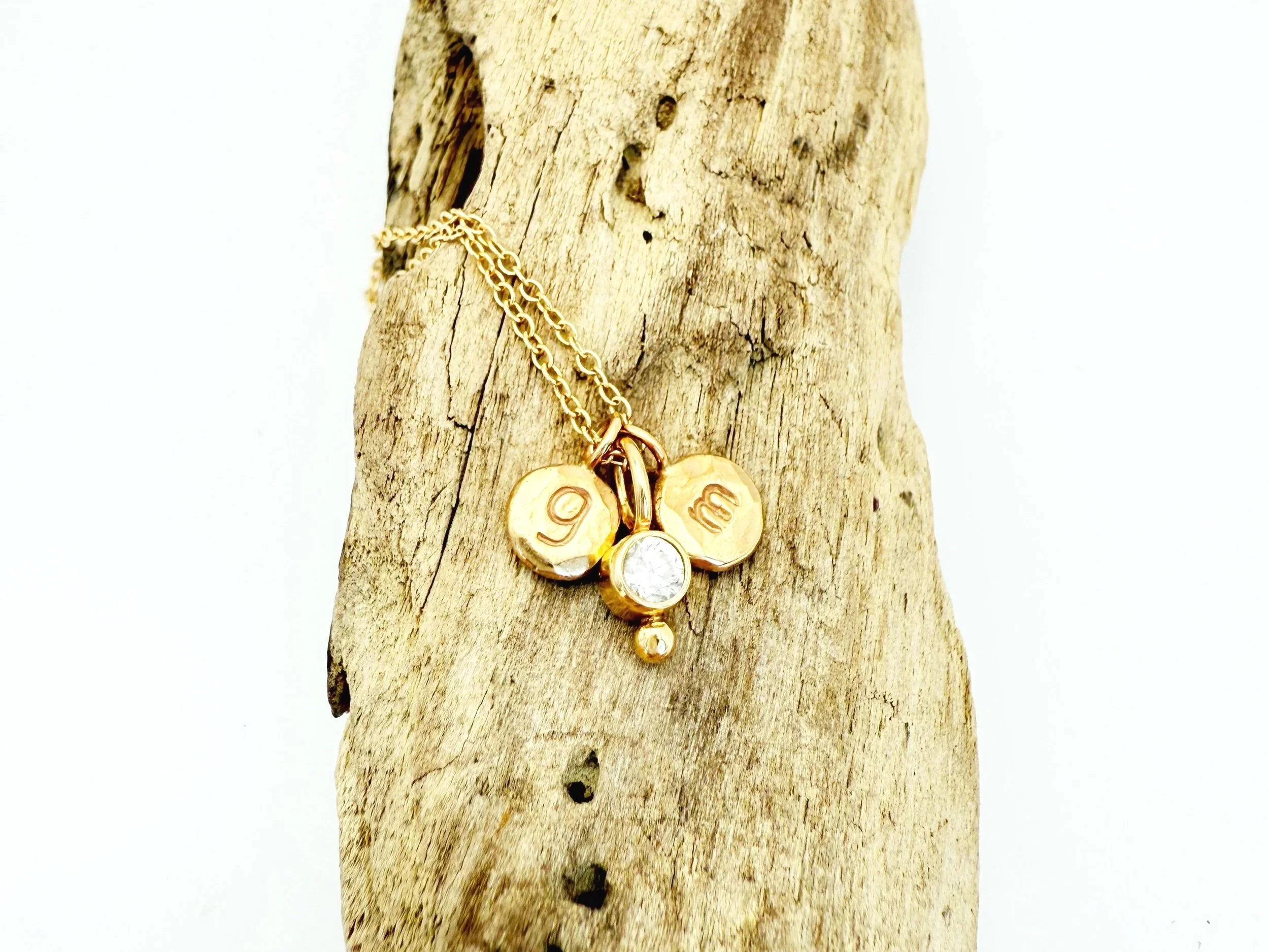 hammered small initial disc necklace in 14k solid gold