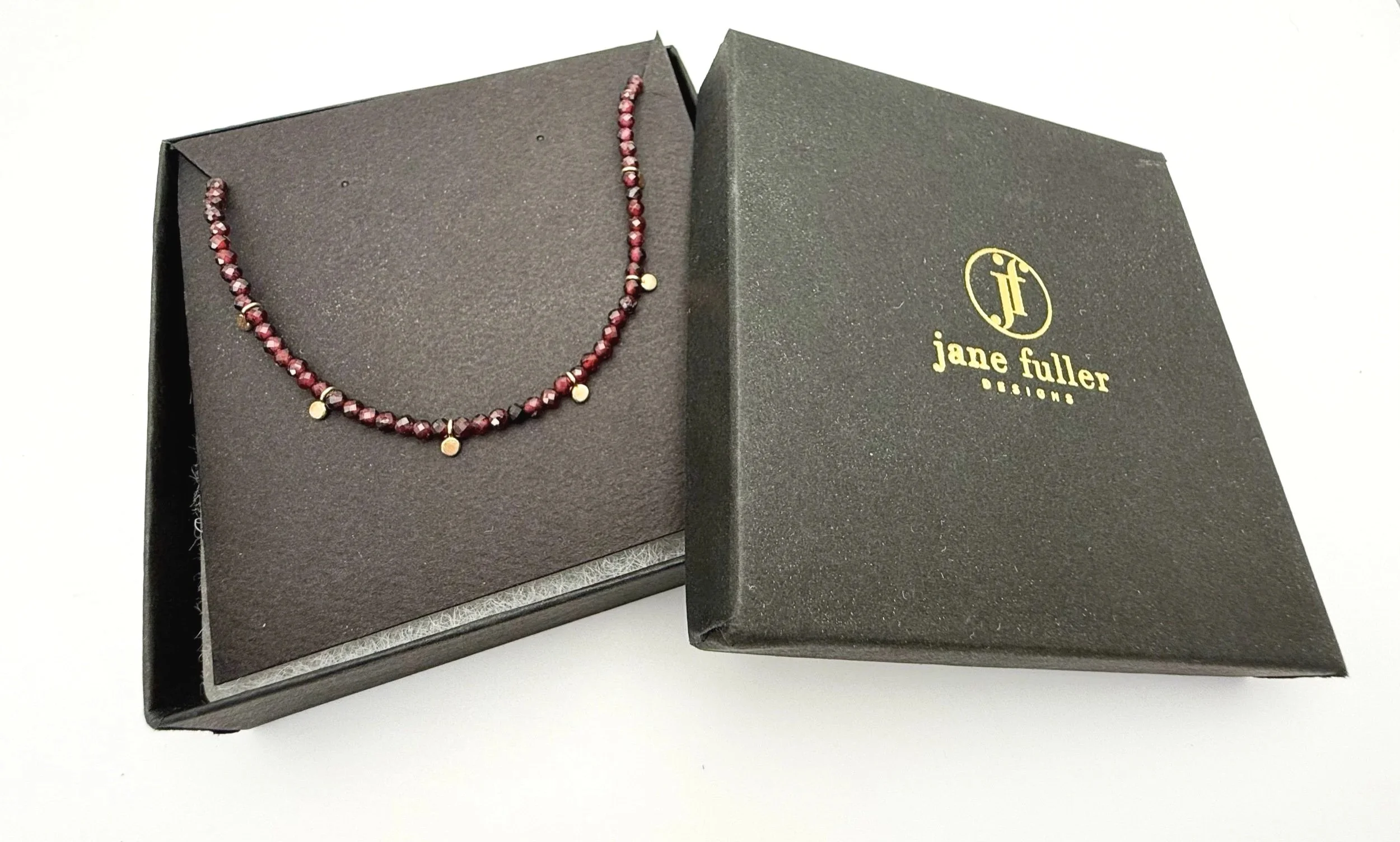 Garnet beaded necklace 14k gold january gift