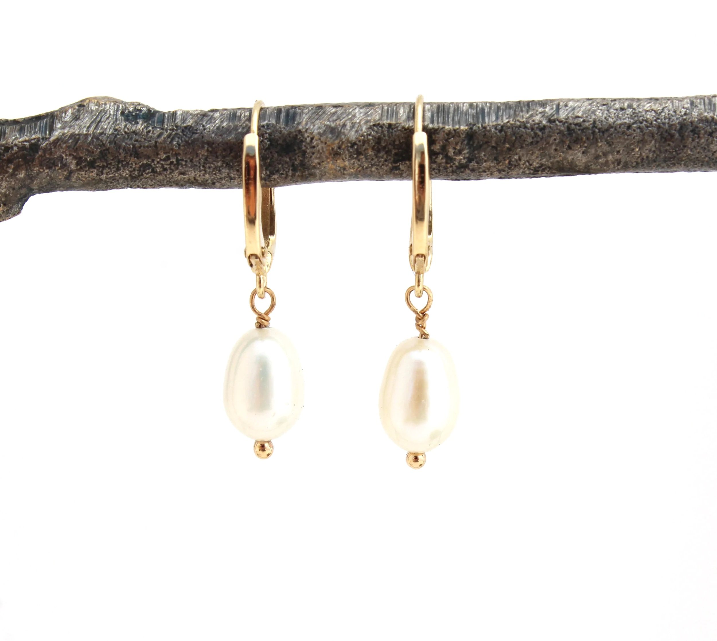 solid gold large pearl drop earrings 14k