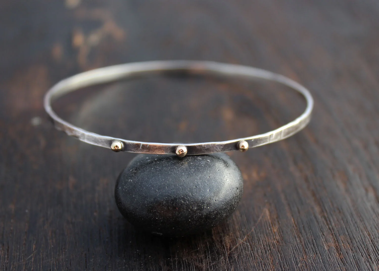 Oxidized Silver and Gold Bangle