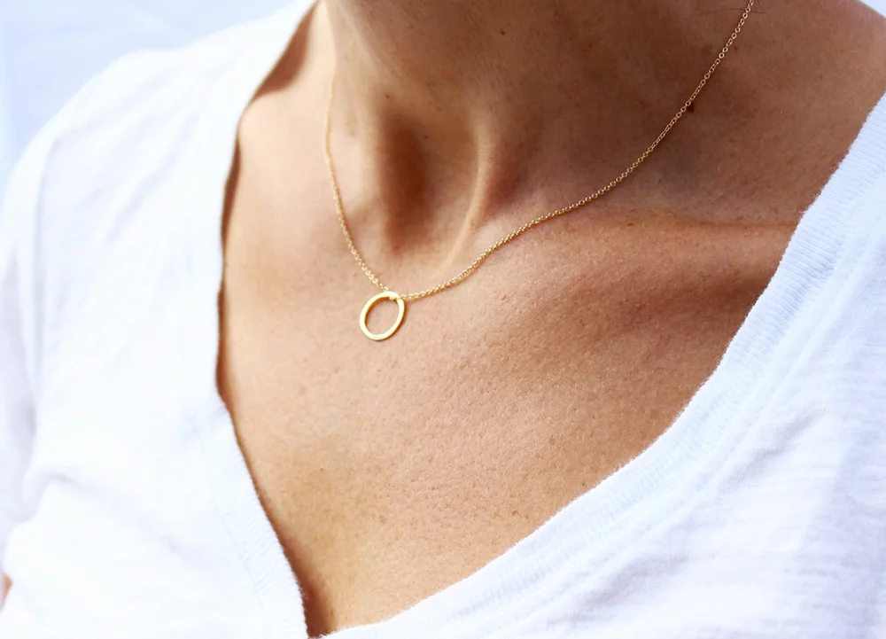 Necklaces Jane Fuller Designs - Solid Gold Circle Pendant Necklace