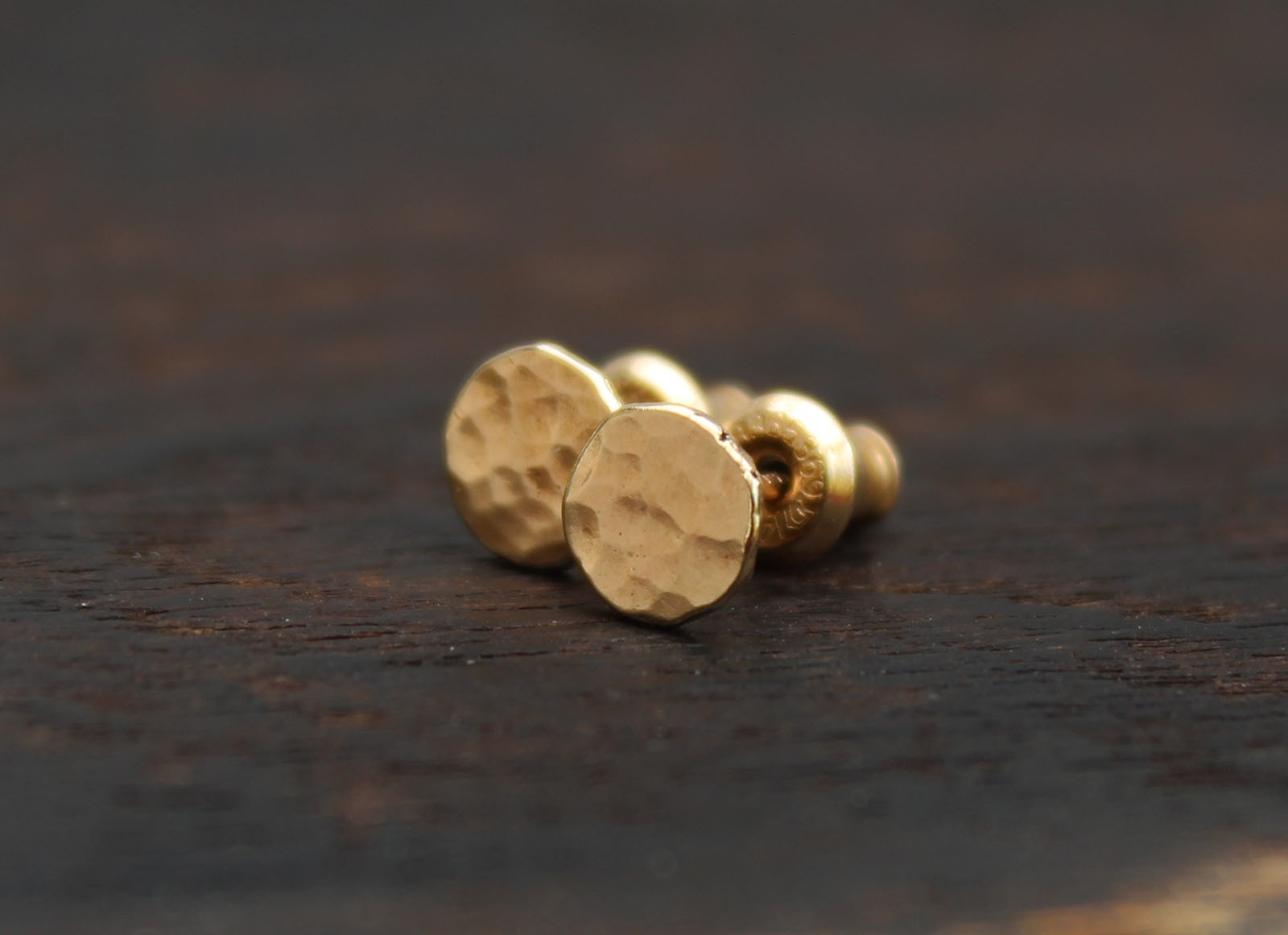 Hammered 14k Solid Gold Stud Earrings.