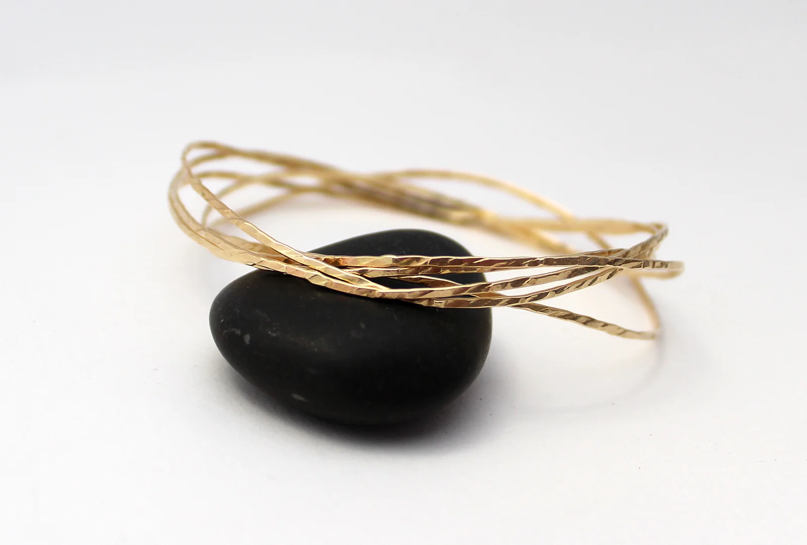 Hammered thin gold bangles